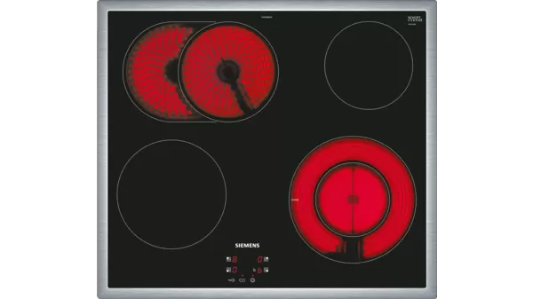 Siemens Elektrokochfeld iQ300, Glaskeramik, 60 cm, Herd gesteuert, 230V, Schwarz, Flachrahmen aufliegend, EF645BNN1E