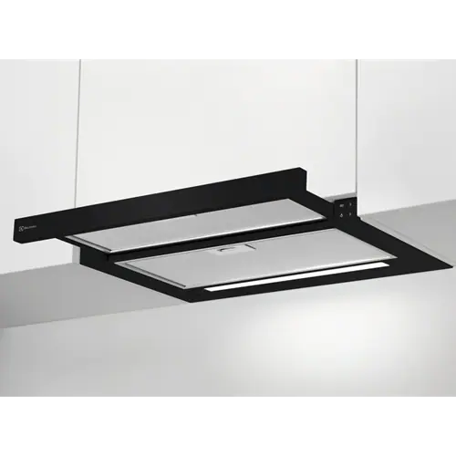 Electrolux Einbau-Flachschirmhaube mit Metallauszug, Abluft/Umluft, C, 60 cm, Schwarz, DAK6036SW