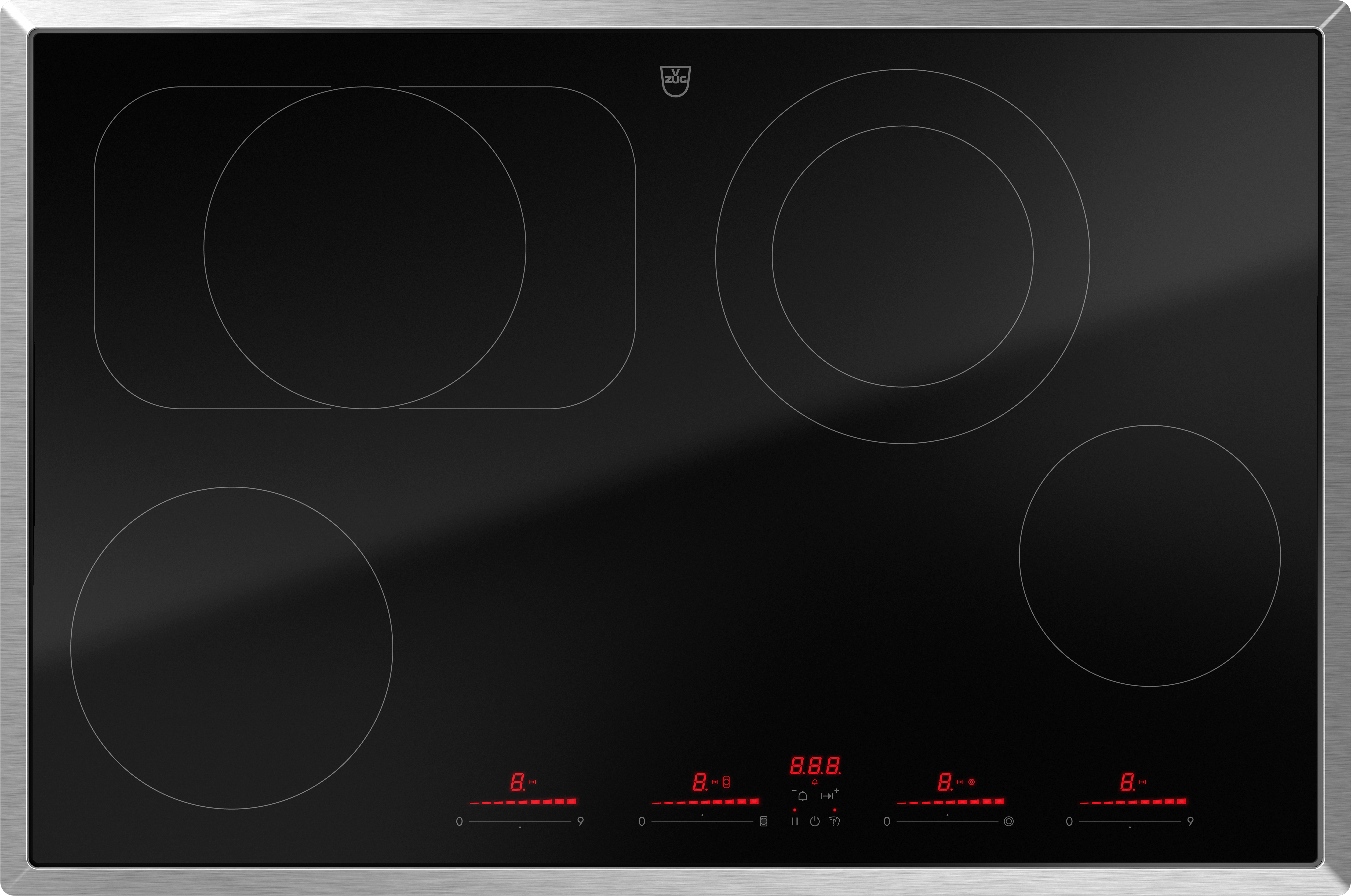 V-ZUG Kochfeld CookTop V6000 A804B, 80 cm, Chromstahl-Rahmen, 3115300000