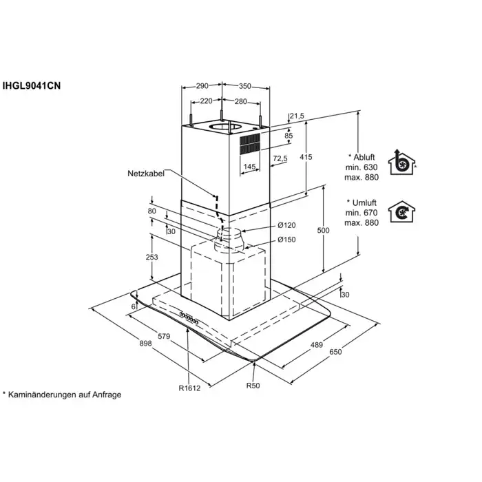 Electrolux Design-Inselhaube Abluft/Umluft, 90 cm, A+, Chrom, IHGL9041CN