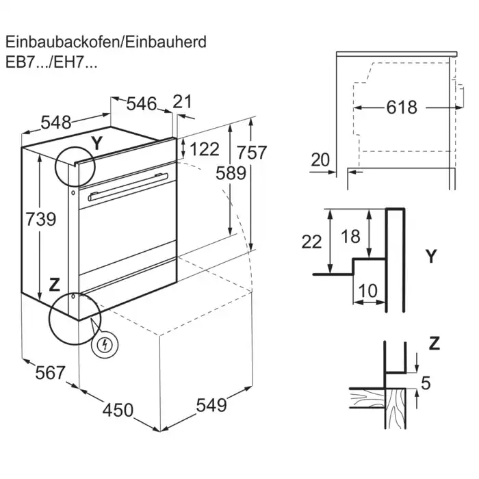 Electrolux Einbauherd, SMS, BakingPlus, A+, Schwarz Spiegel, EH7L5DSP