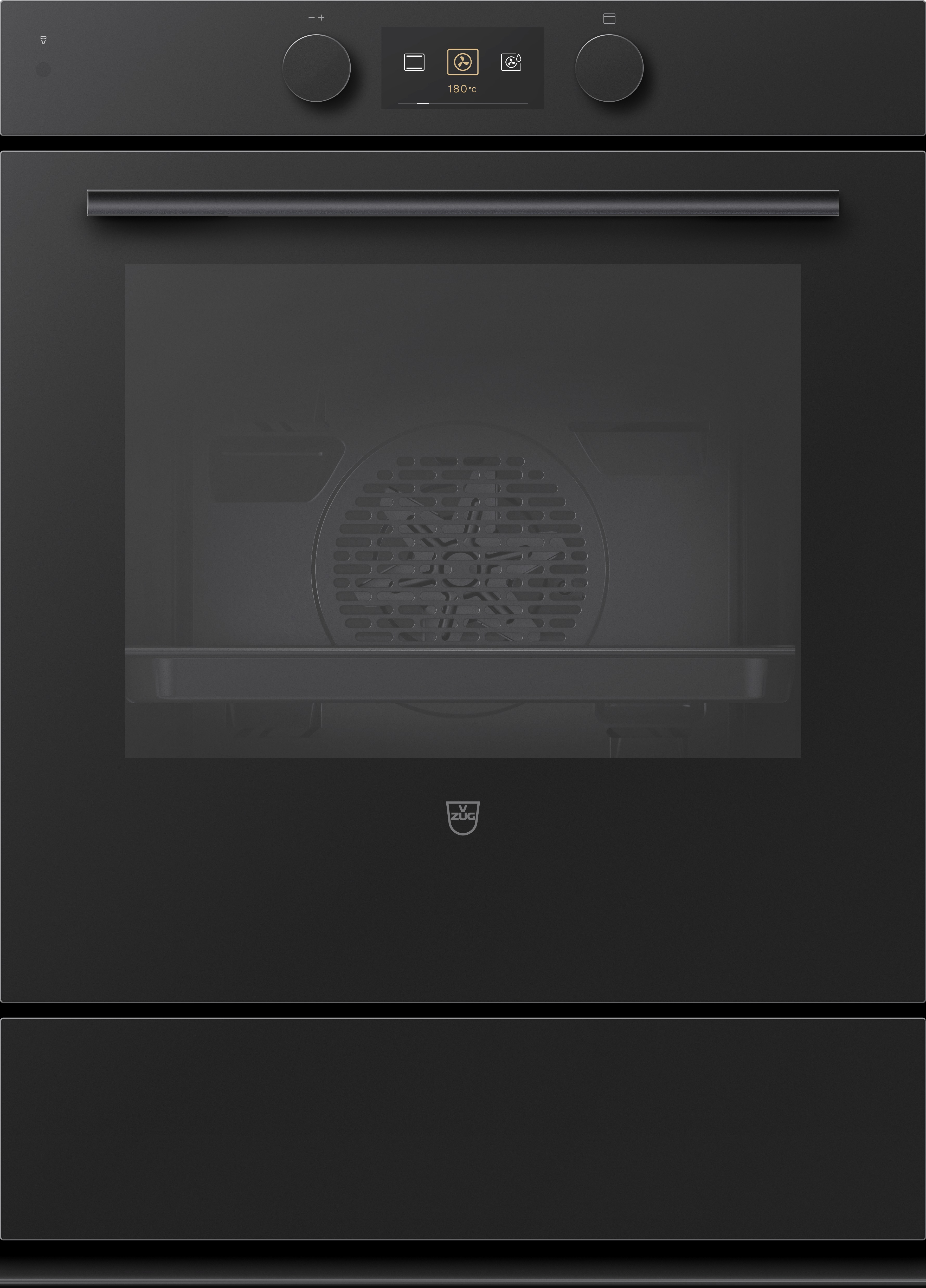 V-ZUG Backofen Combair V600 76C, 55 cm, Geräteschublade beheizbar, TopClean, Glas Nero, 2113300007