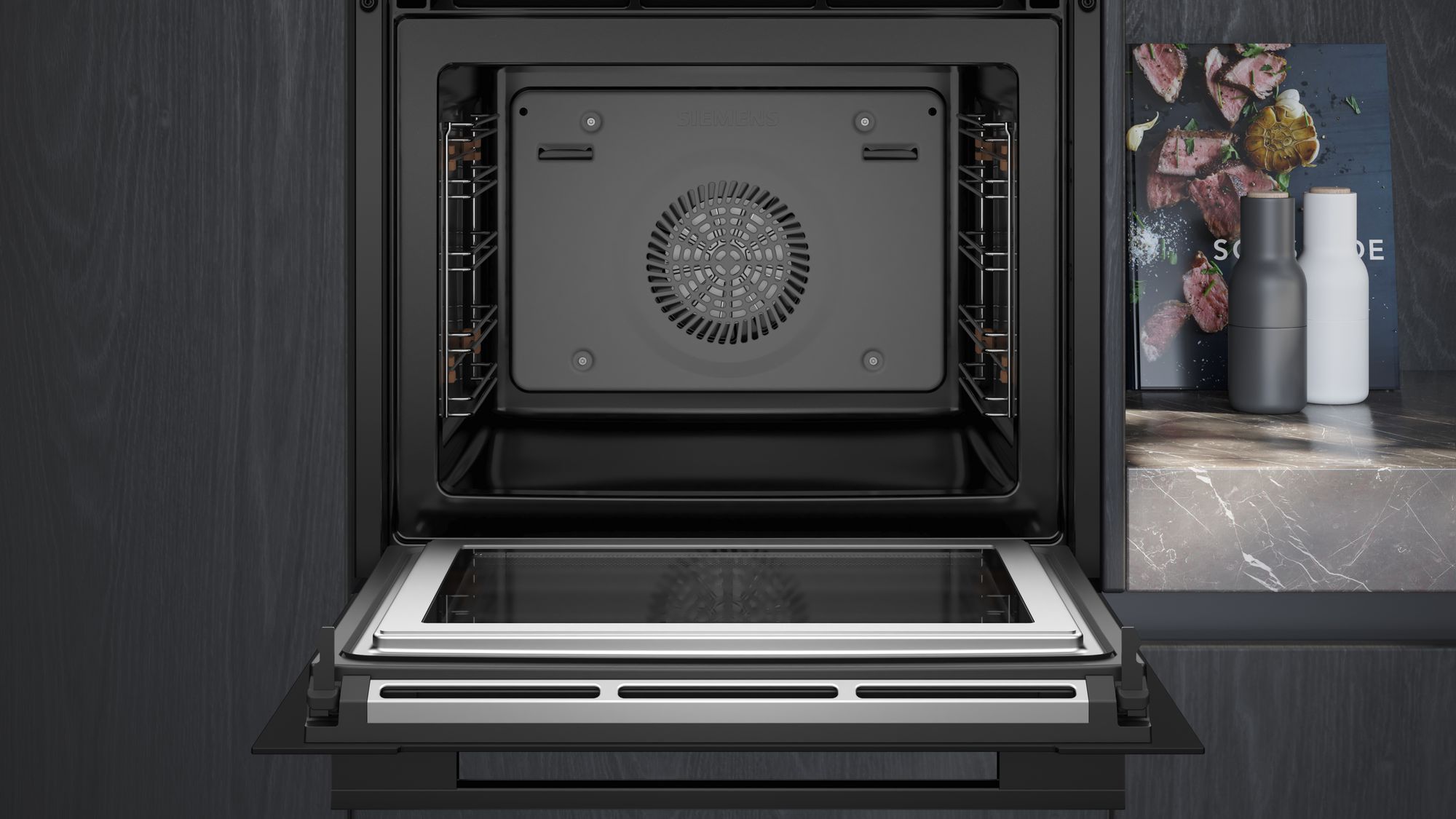 Siemens Einbau-Backofen mit Mikrowellenfunktion iQ700, 60 x 60 cm, Schwarz, HM776G1B1C