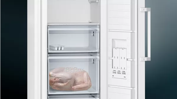 Siemens Freistehender Gefrierschrank iQ300, 161 x 60 cm, weiss, noFrost, GS29NVWEP